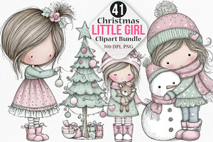 Christmas Little Girl Clipart Bundle, an Illustration by Canvas Craft