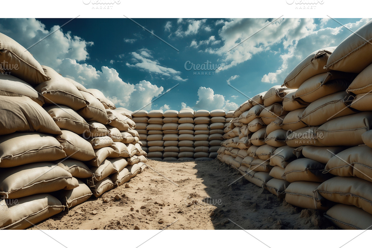Stacked sandbags forming a, an Illustration by tilialucida