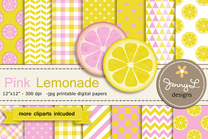 Pink Lemonade Digital Paper &Clipart, a Pattern Graphic by JennyL Designs