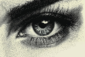 Halftone styled detailed vector illustration of a human eye on light background, a Photo by AS photostudio