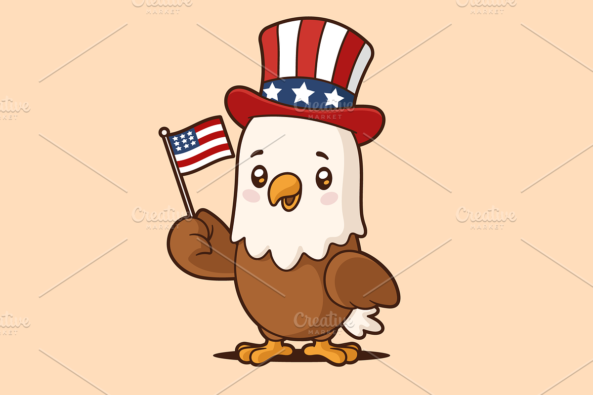 Cute Patriotic Bald Eagle, an Animal Illustration by Vector Kitchen by Zoljo (Photo 1 of 3)