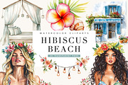 Hibiscus Beach Vacation Clipart, a Person Illustration by BusyDaydesign (Thumbnail 1 of 9)