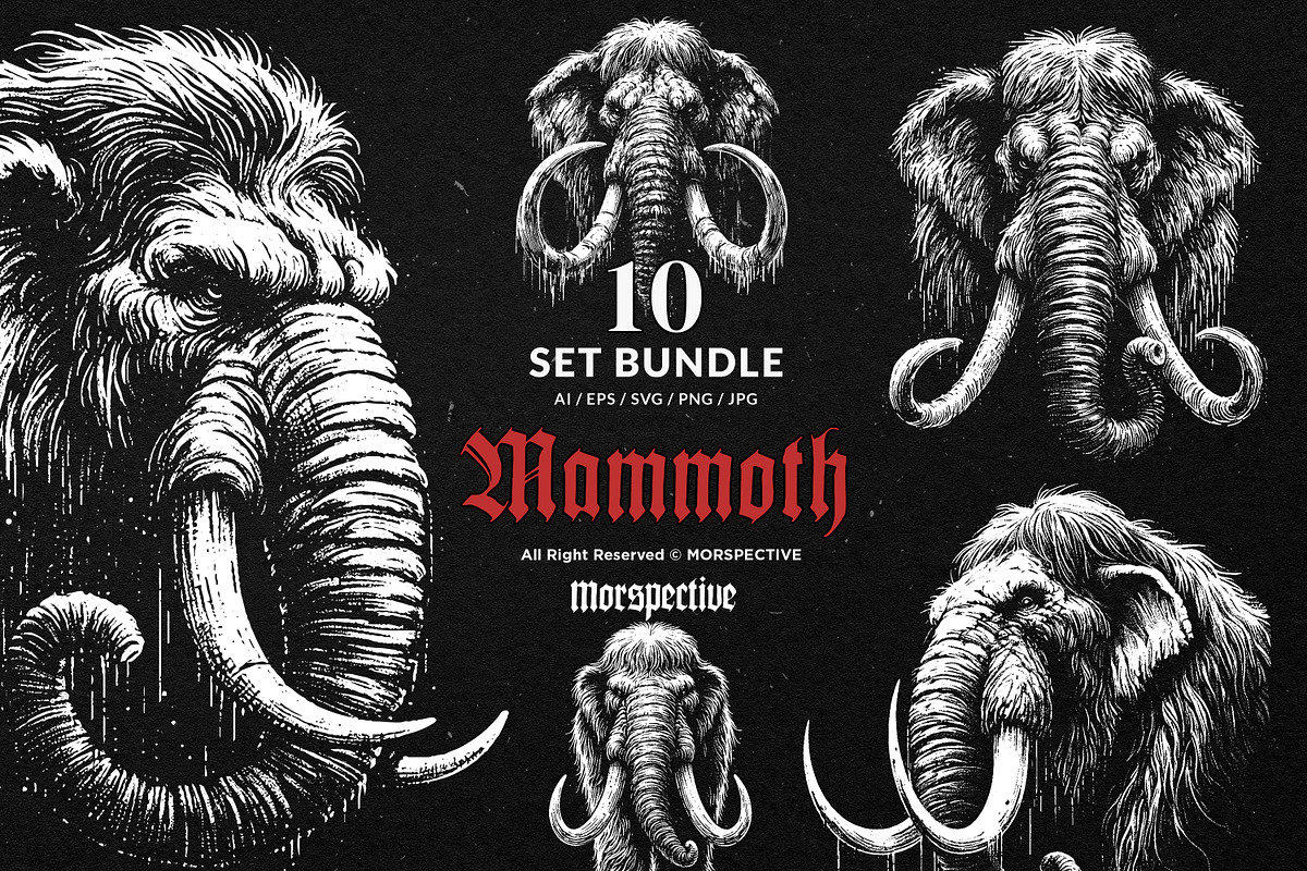 10 Bundle Dark Art Mammoth Ancient, an Illustration by Morspective (Photo 1 of 7)