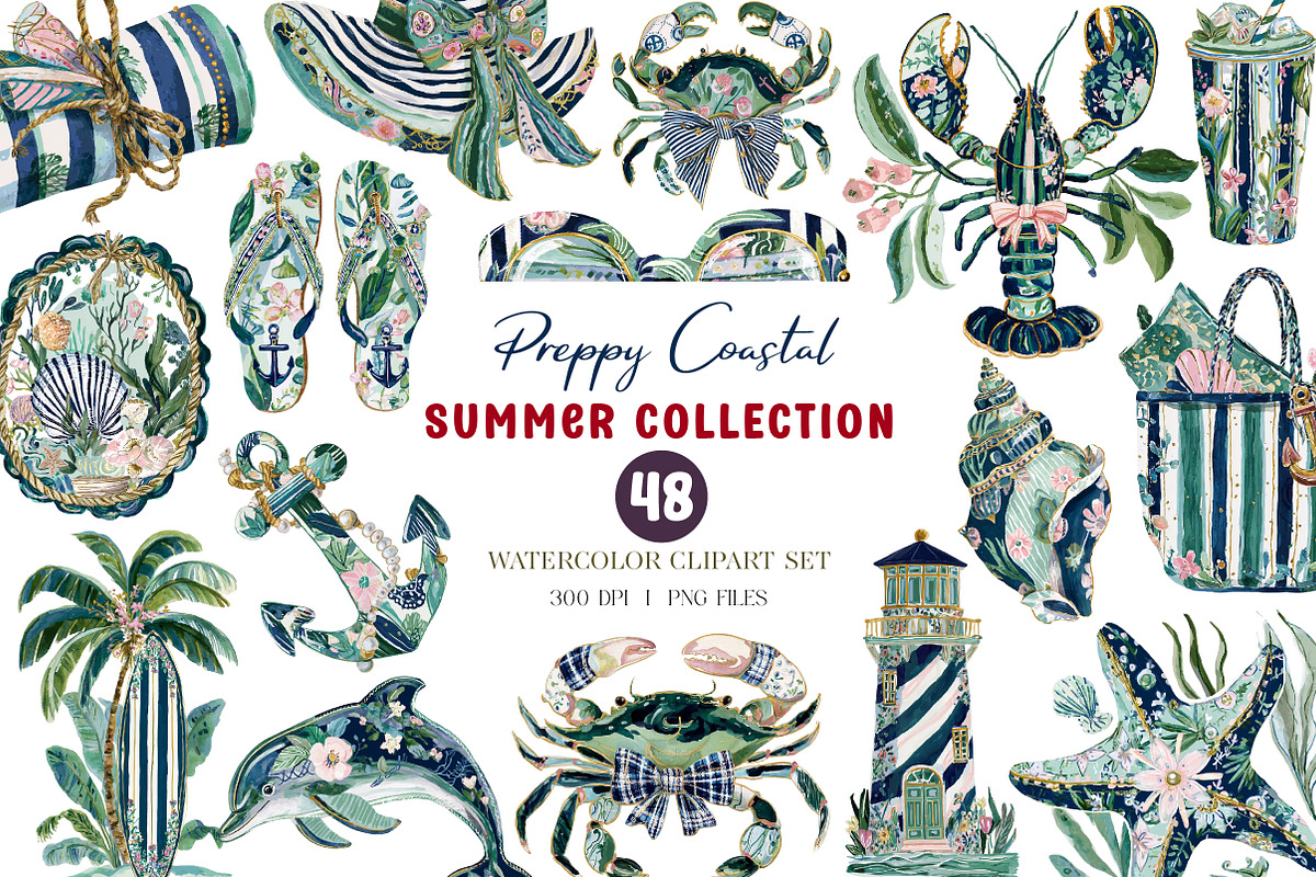 Preppy Coastal Clipart Png, a Seasonal Illustration by CreationArt (Photo 1 of 7)