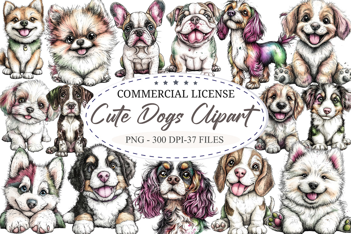 Breeds of Cute Dogs Clipart, a Seasonal Illustration by designcity5 (Photo 1 of 5)