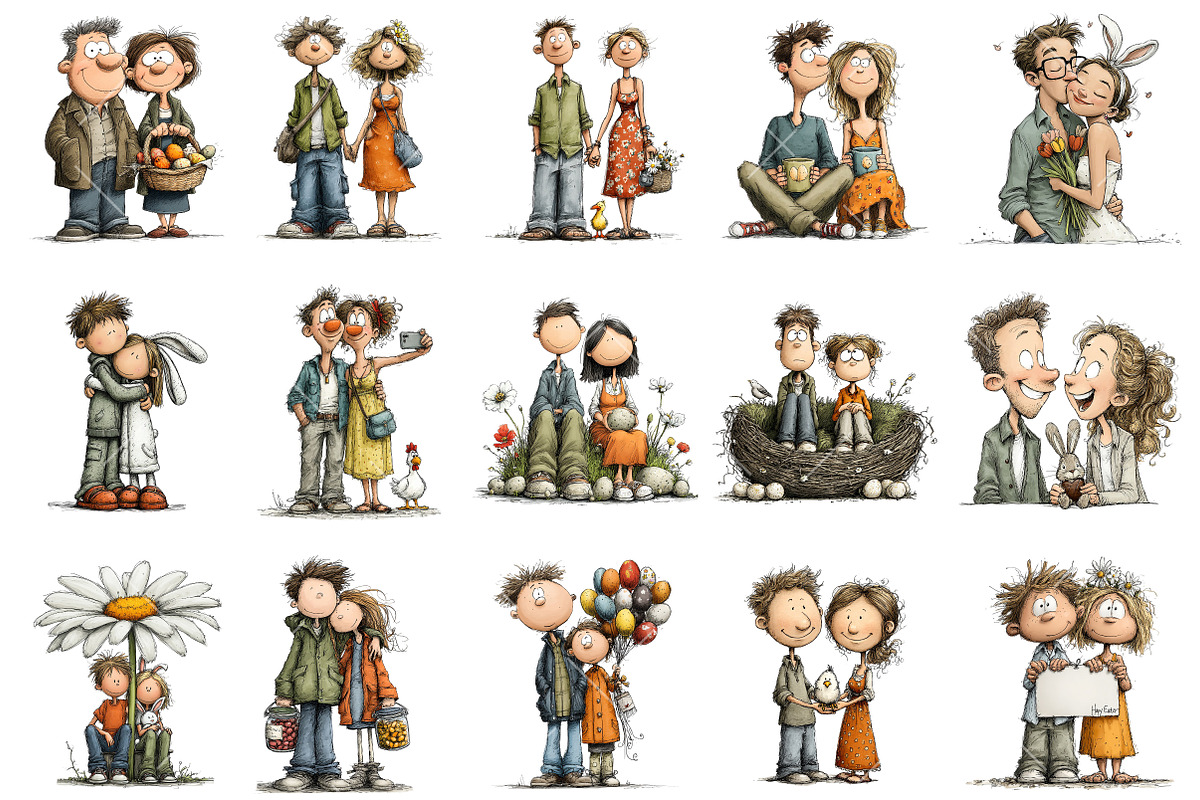 Whimsical Easter Couple Clipart, an Illustration by OK Design (Photo 3 of 6)