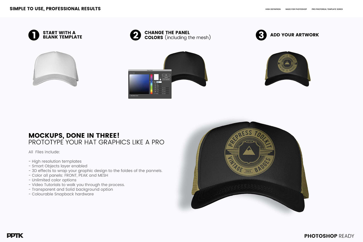 Trucker Cap Photoshop Template, a Hat Mockup by PrePress Toolkit (Photo 3 of 4)