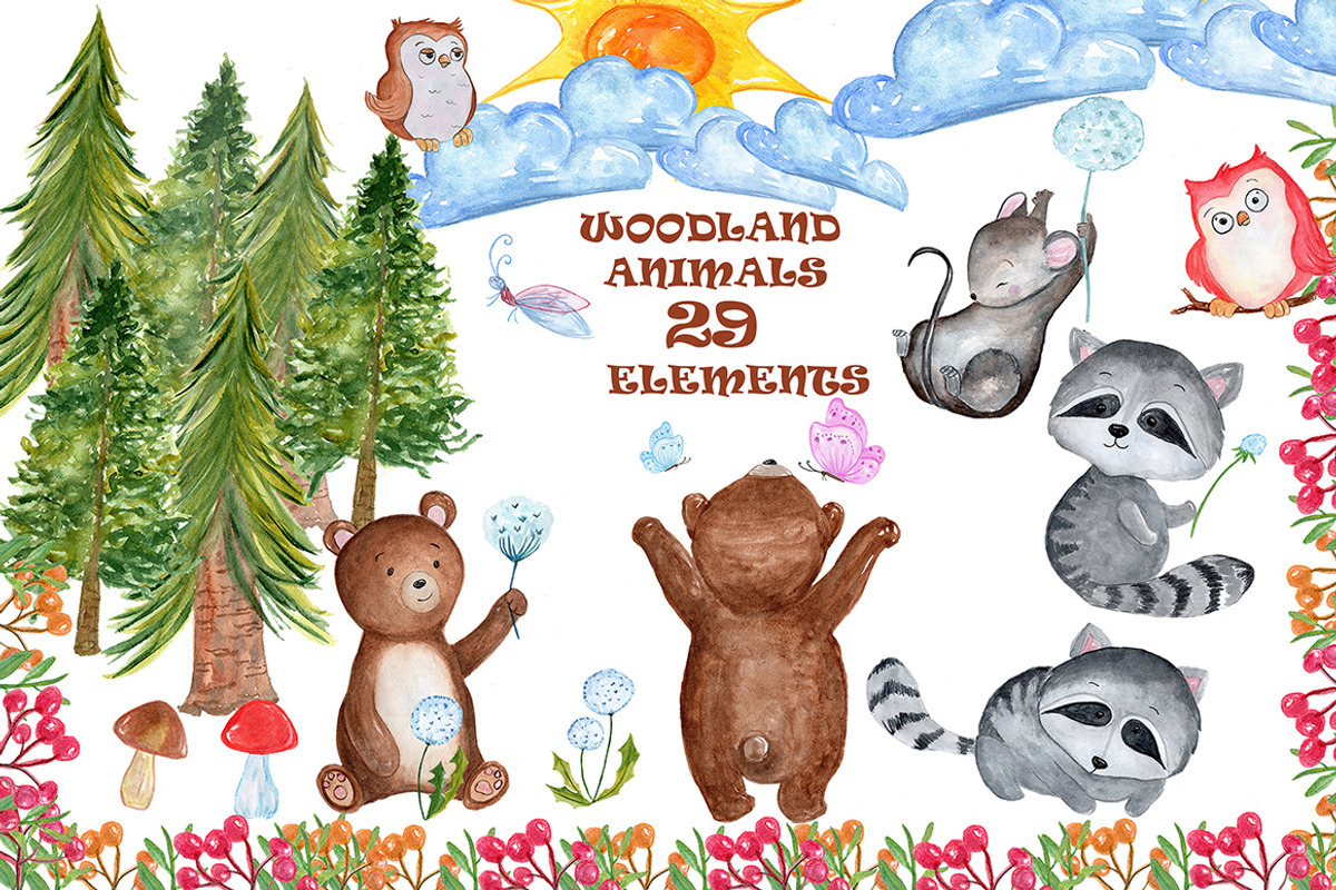 Watercolour forest animals clipart, an Animal Illustration by vivastarkids (Photo 1 of 3)