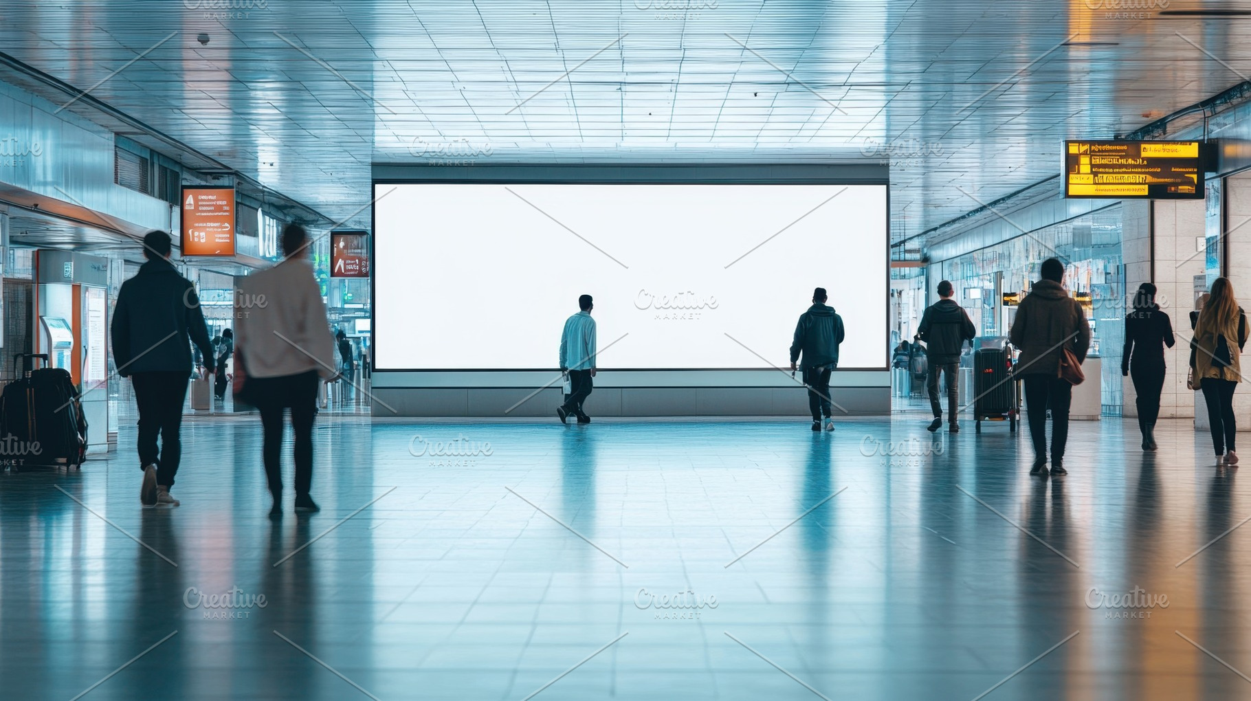 Crowded airport, blank screen, a Photo by Beautiful things