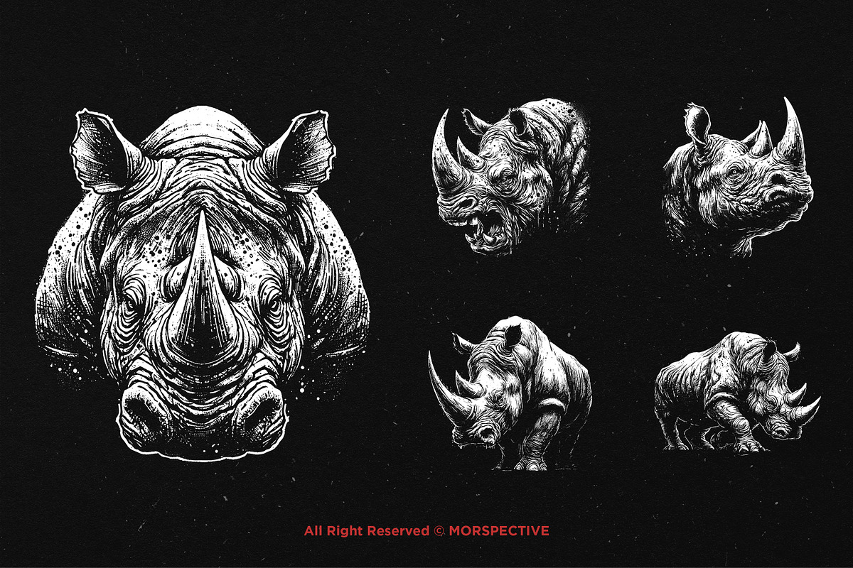 10 Bundle Dark Art Rhino Animal, an Illustration by Morspective (Photo 3 of 7)