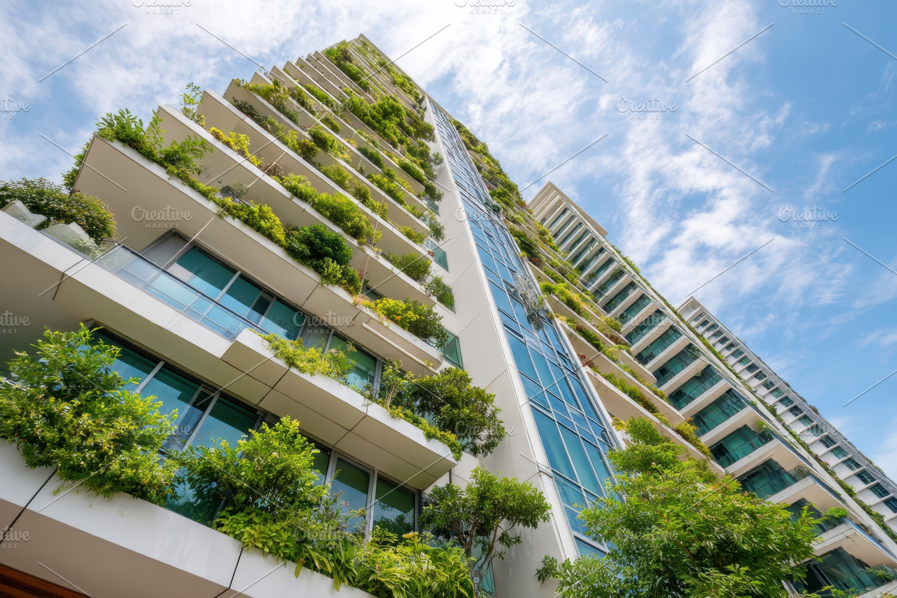 Modern building with vertical gardens and greenery, a Nature Photo by AlyaAnd