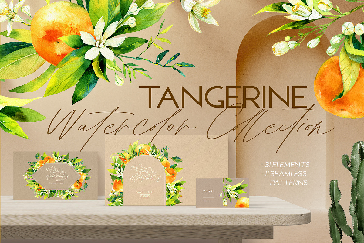 Tangerine Watercolor Collection, a Wallpaper Graphic by Natasha Koltsova (Photo 2 of 7)