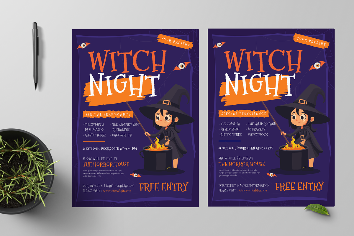Witch Night Party Halloween Flyer, a Flyer Template by Annora Studio (Photo 2 of 5)