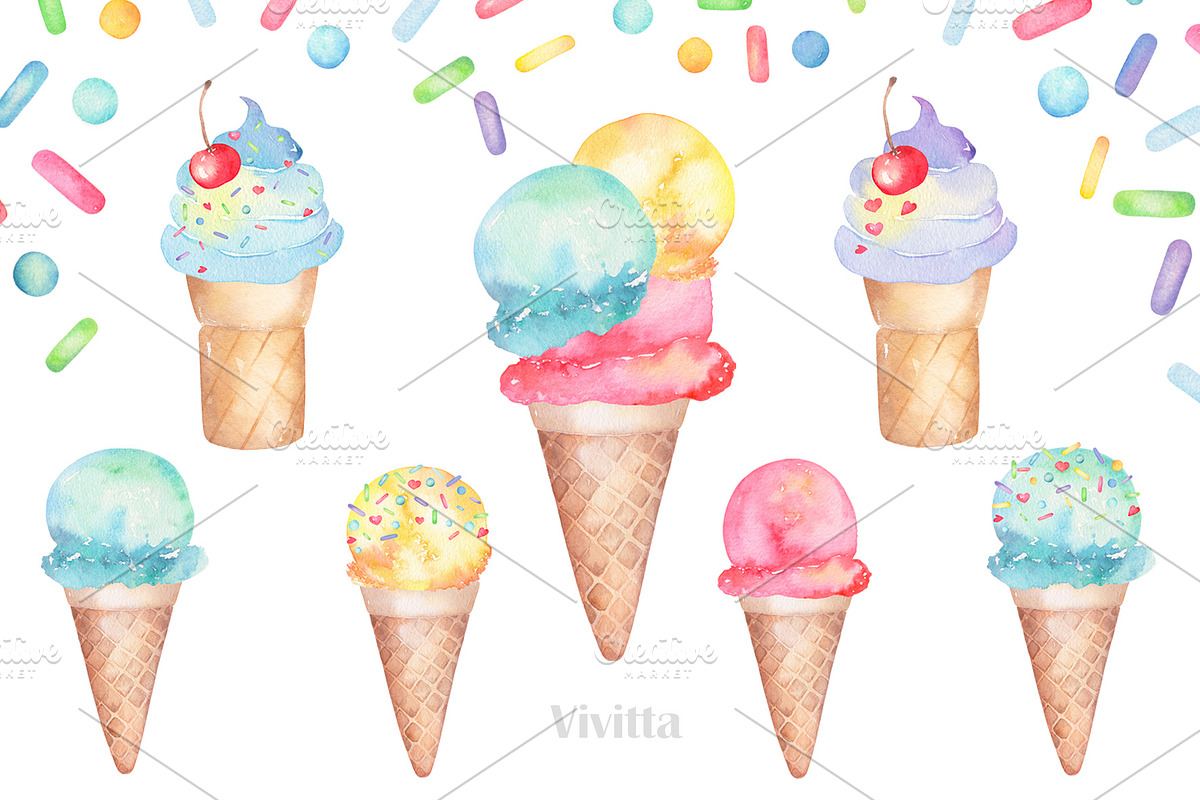 Ice cream watercolor collection, a Food Illustration by Vivitta (Photo 3 of 8)