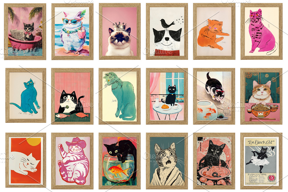 Cat Prints, Watercolor Cat Wall Art, an Animal Photo by Chipshpow Graphics (Photo 5 of 8)