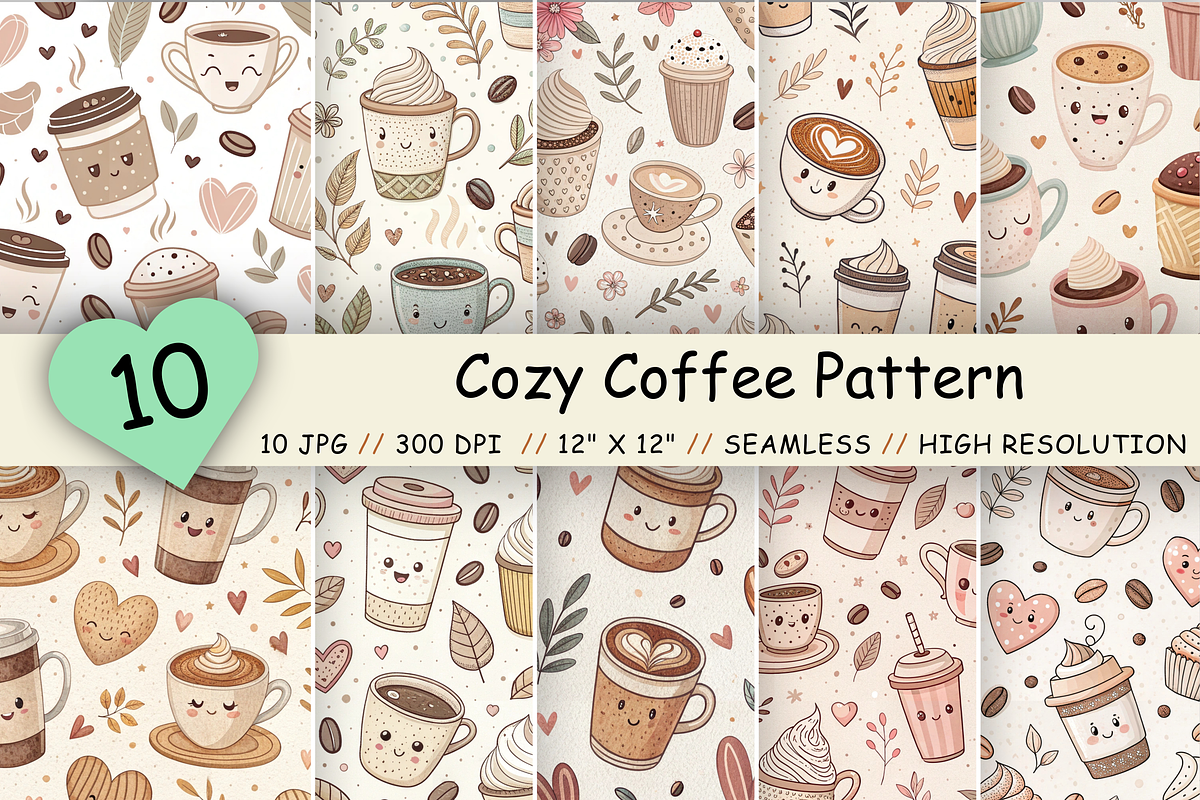Cute Coffee Seamless Digital Paper, a Pattern Graphic by FloridPrintables (Photo 1 of 7)