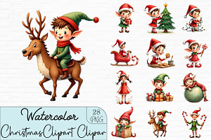 Christmas Elves Clipart,Christmas Cl, an Illustration by CrexoraLab