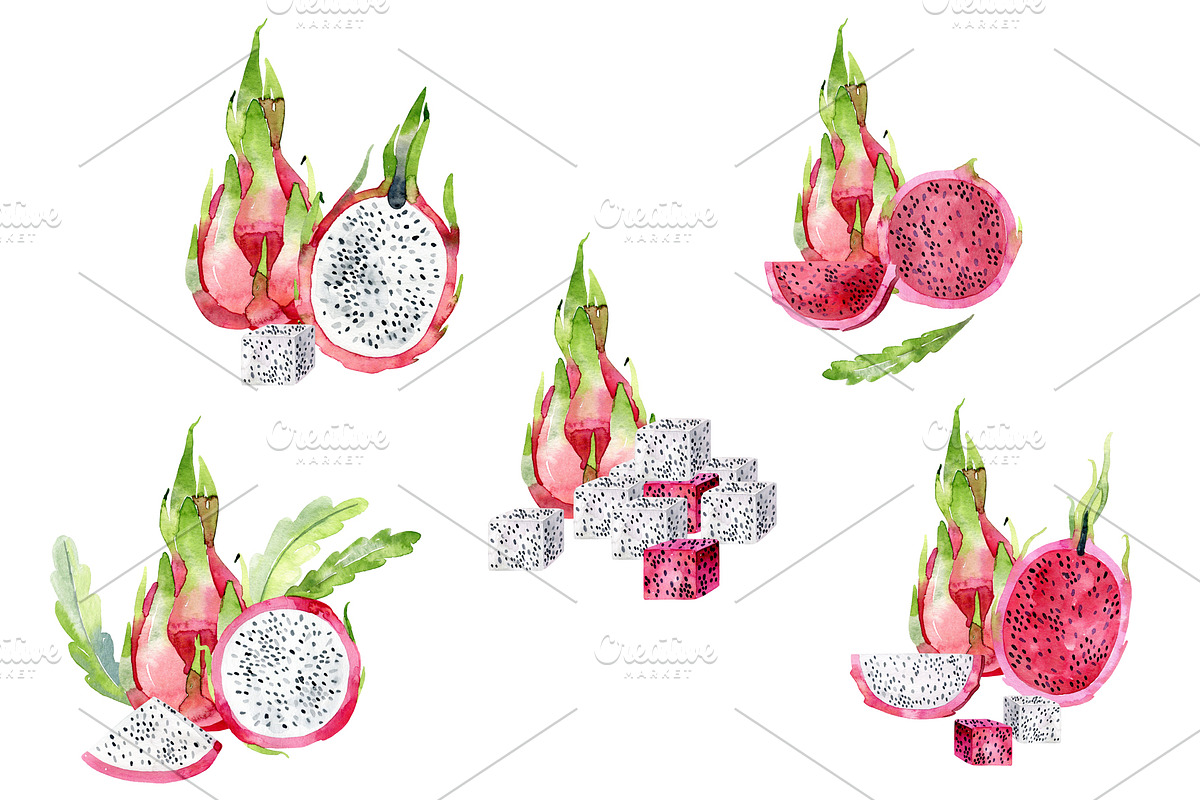Watercolor tropical fruits., an Illustration by TaPilipa (Photo 3 of 39)