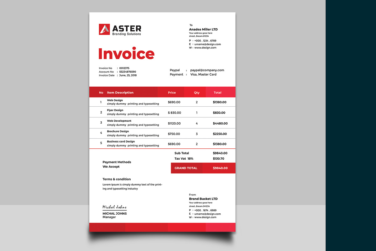Corporate Invoice, a Stationery Template by UI_Expert