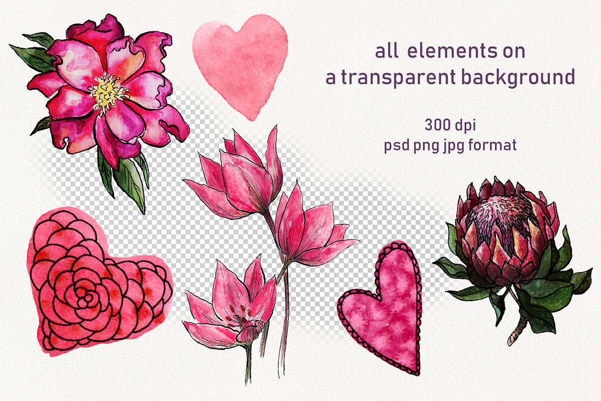 Hearts & Flowers Valentine clipart, a Pattern Graphic by Dina Guiter (Photo 4 of 13)