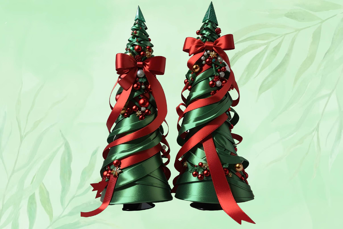 Red and Green Ribbon Christmas Trees, a Seasonal Illustration by Craft Nest (Photo 5 of 5)