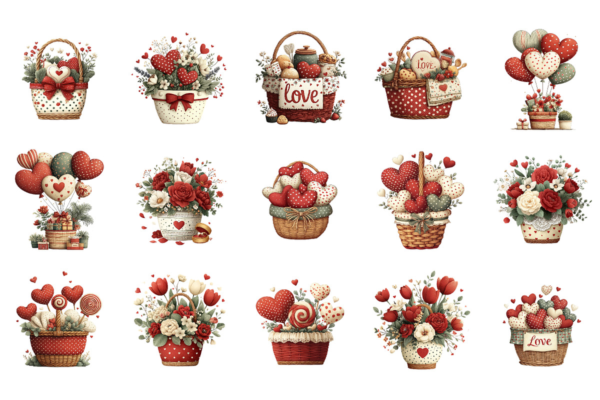 Valentine Heart Basket Clipart, an Illustration by DreamArtGraphic (Photo 2 of 4)