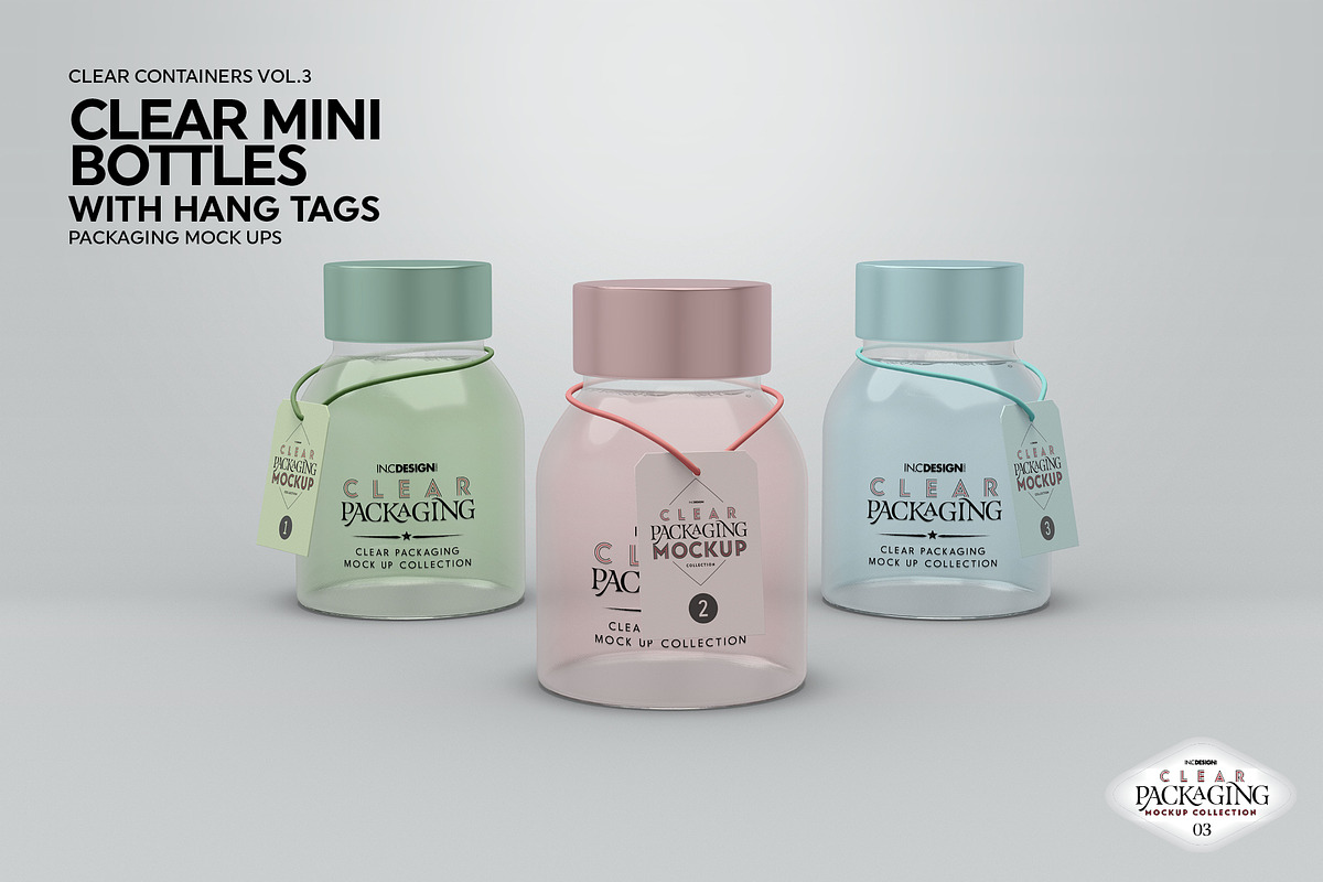 Clear Mini Bottle Set Mockup, a Cups & Container Mockup by INCDesign (Photo 5 of 7)
