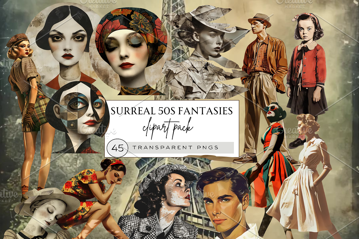 SURREAL 50S CLIPART PACK, a Person Illustration by Daring Digies (Photo 1 of 10)