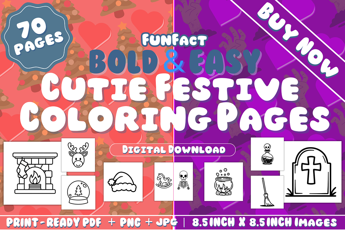 70 Cutie Festive Coloring Pages, a Decorative Illustration by FunFact (Photo 1 of 4)