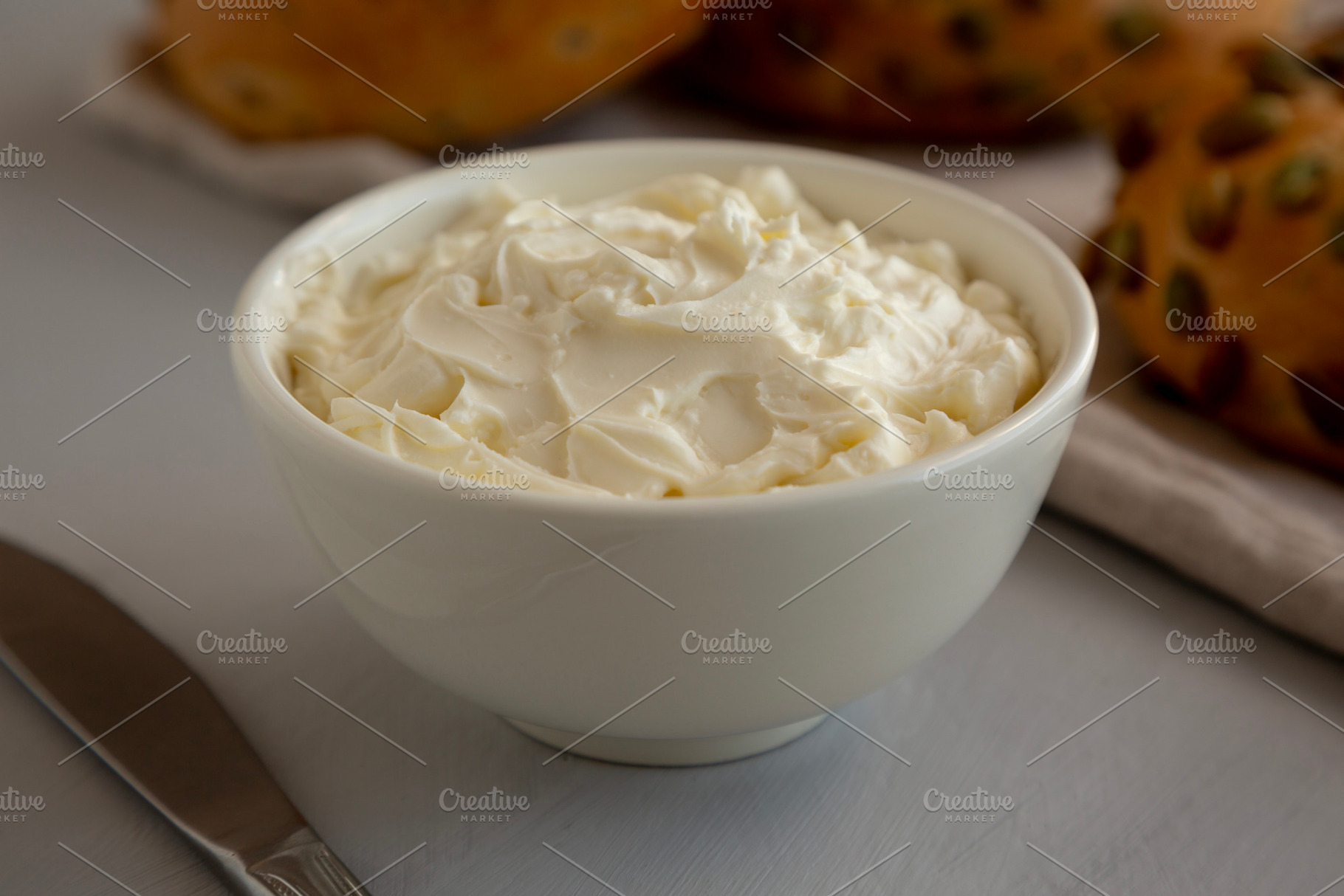Organic Creamy Cream Cheese Spread Perfect for Bagels, a Food & Drink Photo by LiudmylaChuhunova