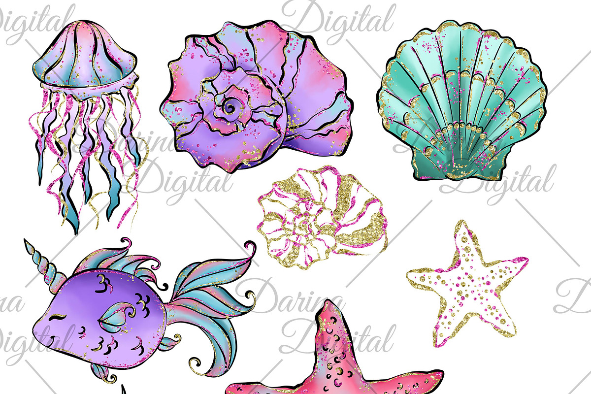 Mermaid clipart, an Animal Illustration by DarinaDigital (Photo 4 of 5)