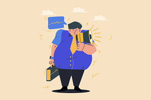 Fat Businessman Giving Announcement, a Person Illustration by Ahmad_Studio