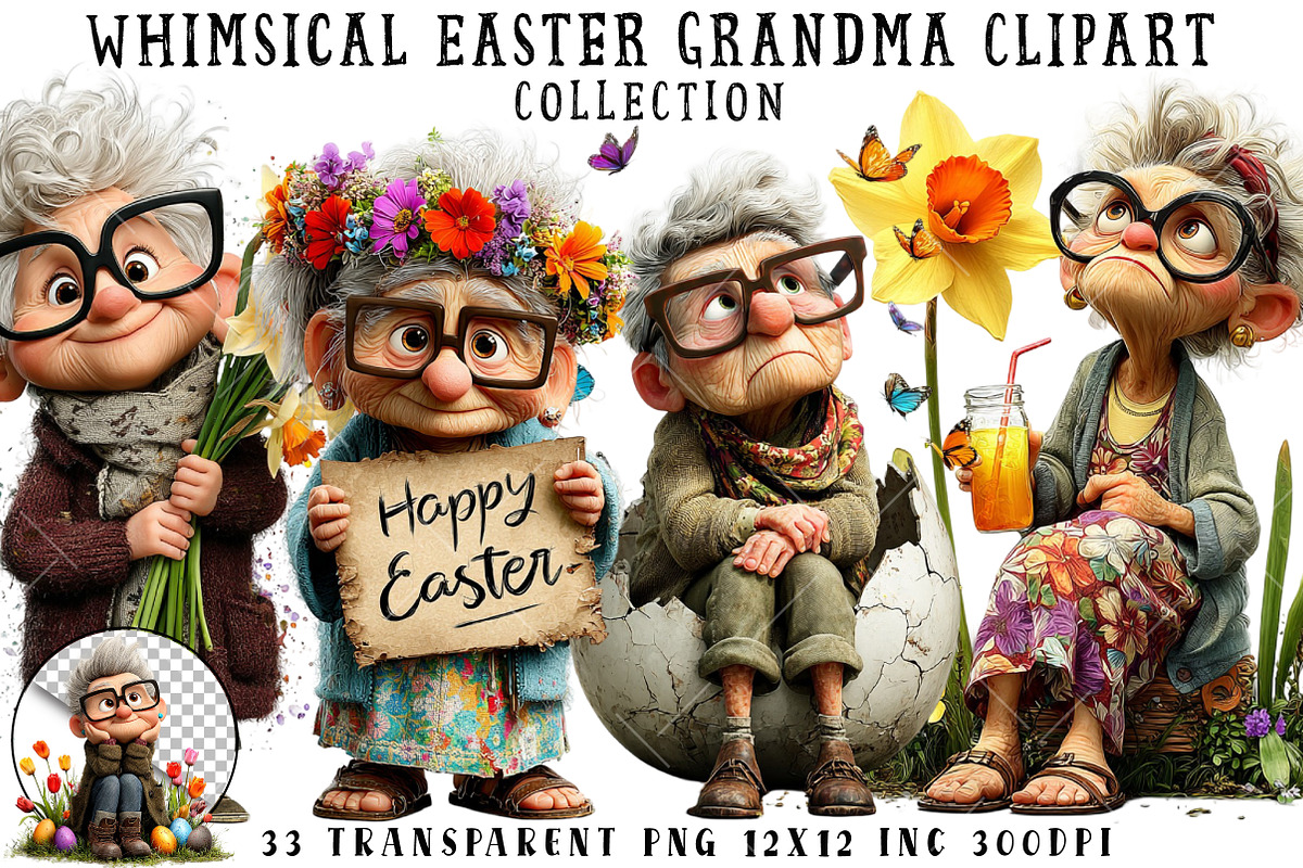Whimsical Easter Grandma Clipart, an Illustration by OK Design (Photo 1 of 6)