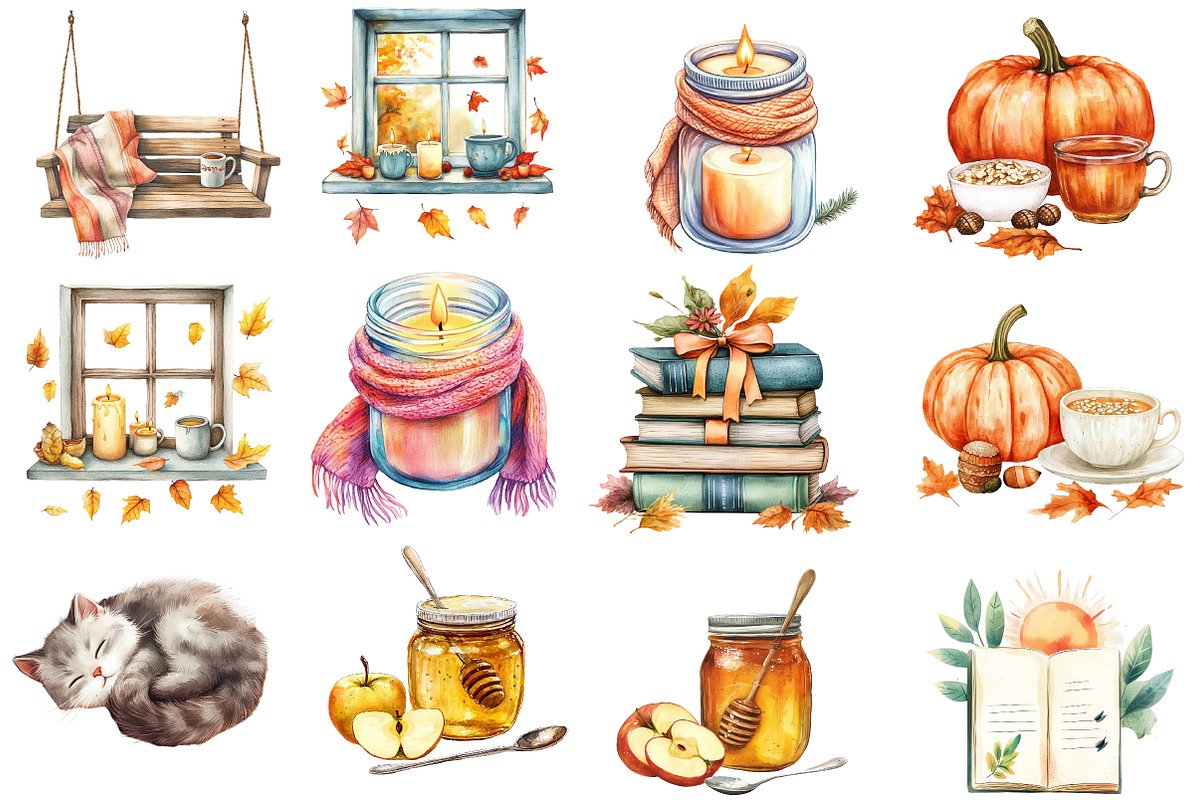 Morning and Fall Clipart, an Illustration by Watercolor design (Photo 2 of 5)