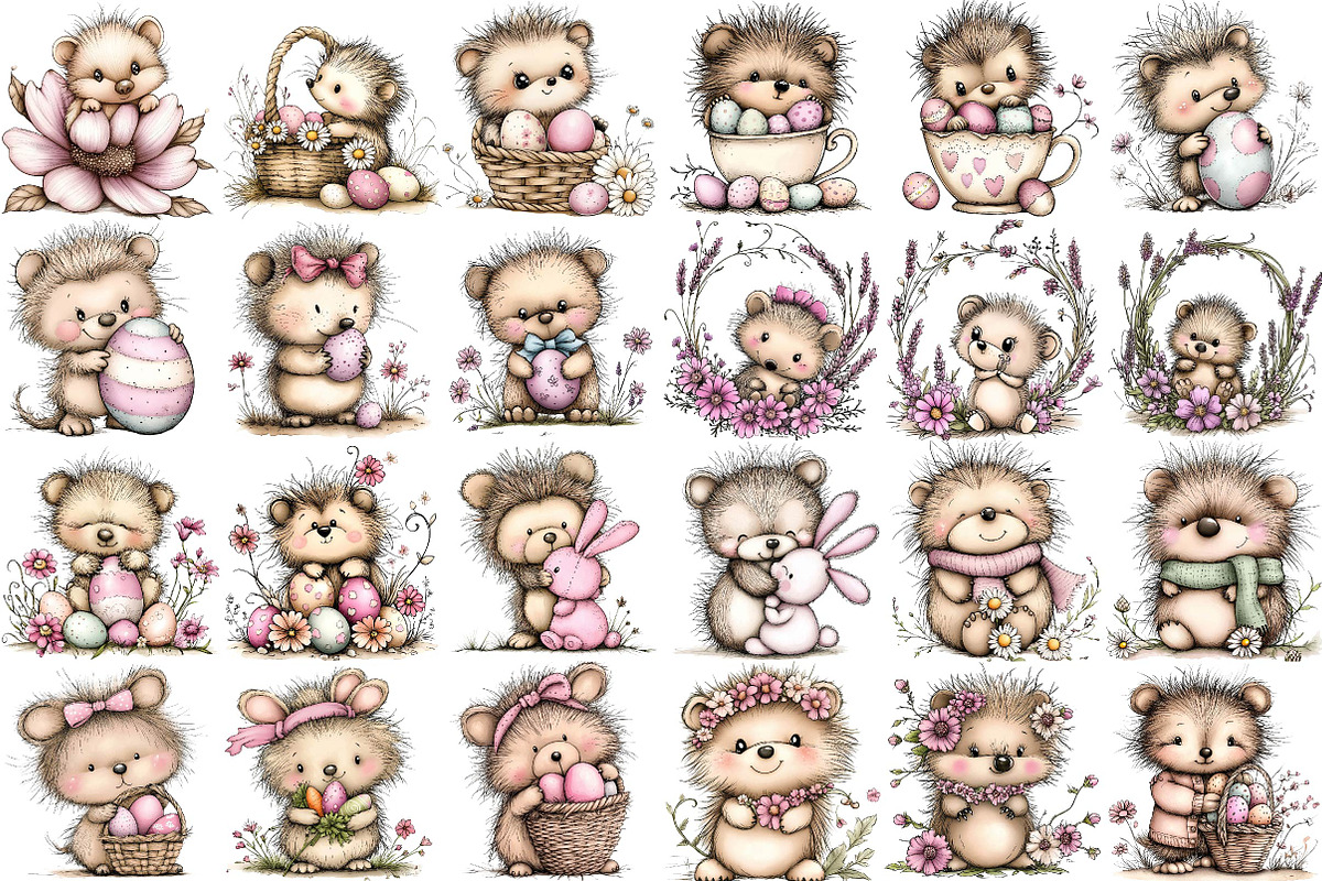 Whimsical Easter Hedgehog Clipart, an Illustration by DreamPrint404 (Photo 3 of 6)