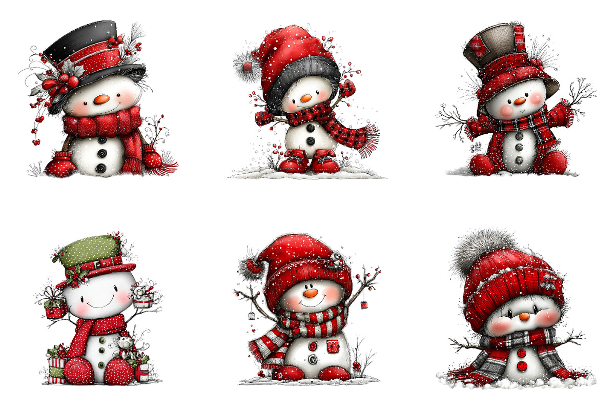 Cute Snowman Clipart Bundle, a Seasonal Illustration by CreationArt (Photo 2 of 5)