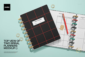 Top View Two Spiral Planners mockup, a Pens & Pencil Mockup by creatsy5