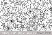 30 Hand Drawn Flowers Vector Clipart, an Illustration by Colors on Paper (Thumbnail 1 of 3)