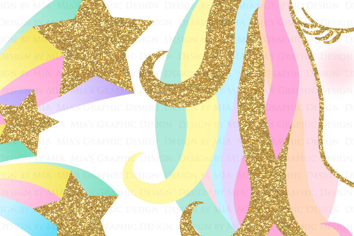 Unicorn Faces Gold Clipart, Pattern, an Illustration by Mia's Graphic Design (Photo 8 of 11)