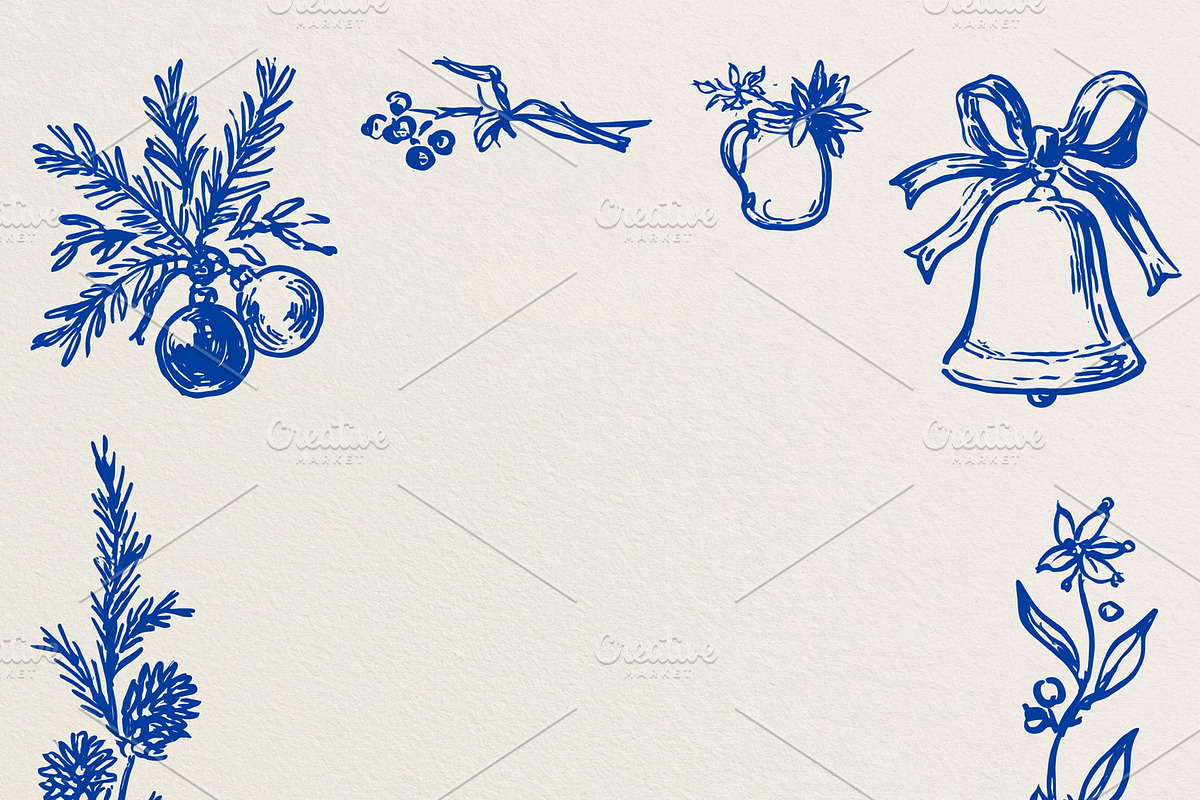Christmas holiday frame with Santa Claus, bell, pine, ornaments,, an Illustration by Studio ANNA (Photo 2 of 2)