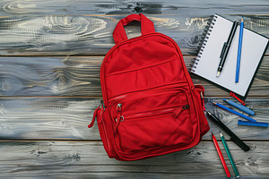 Modern school backpack with copyspace for text. Back To School c, a School & Education Photo by AlyaAnd