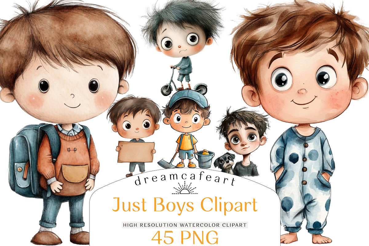 Just Boys Clipart Bundle, an Illustration by DreamCafeArt (Photo 1 of 8)