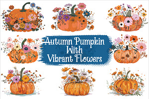 Fall Pumpkin Floral Design Set, an Illustration by BIPLOB EXPERT