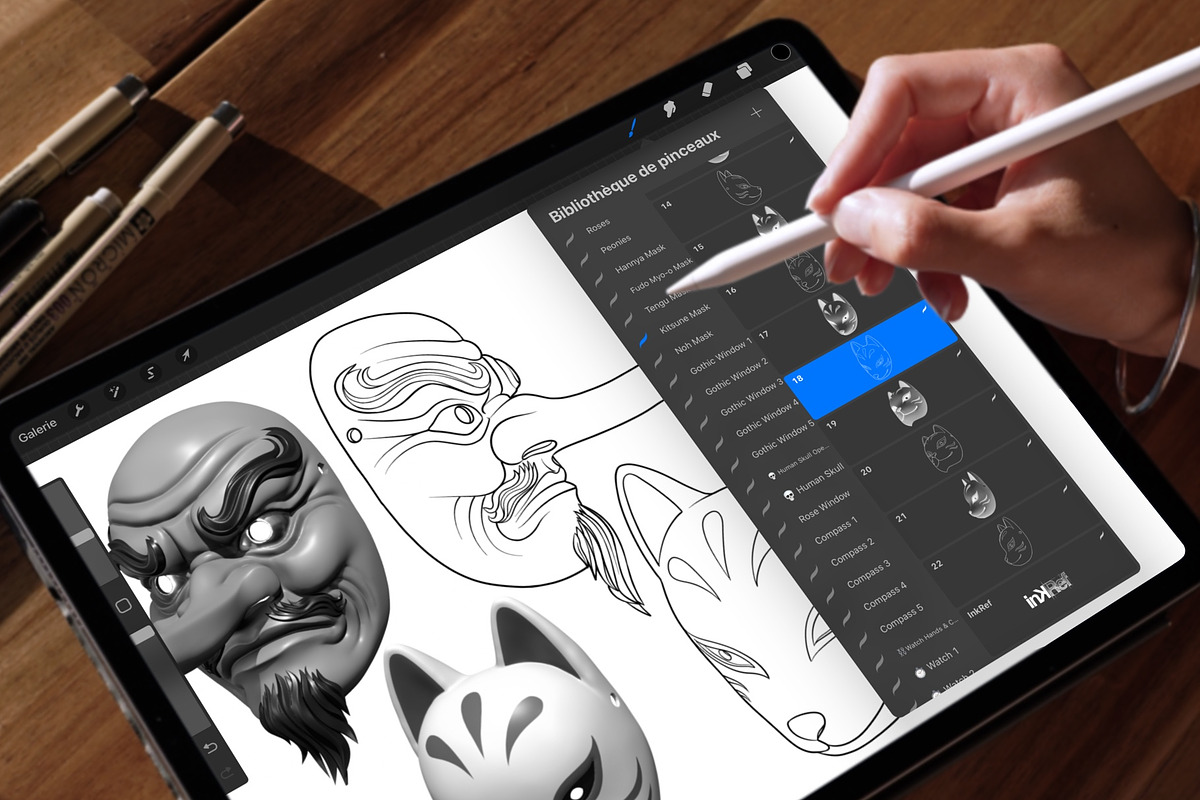 Japanese Mask Pack - Procreate Brush, a Brush Add-On by InkRef (Photo 3 of 6)