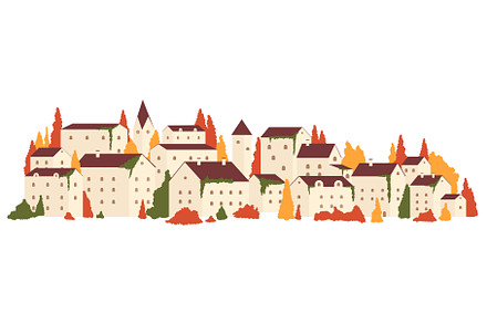 Autumn season in town or village, an Illustration by Flashvector