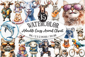 Adorable Crazy Animal Clipart, an Illustration by Designking