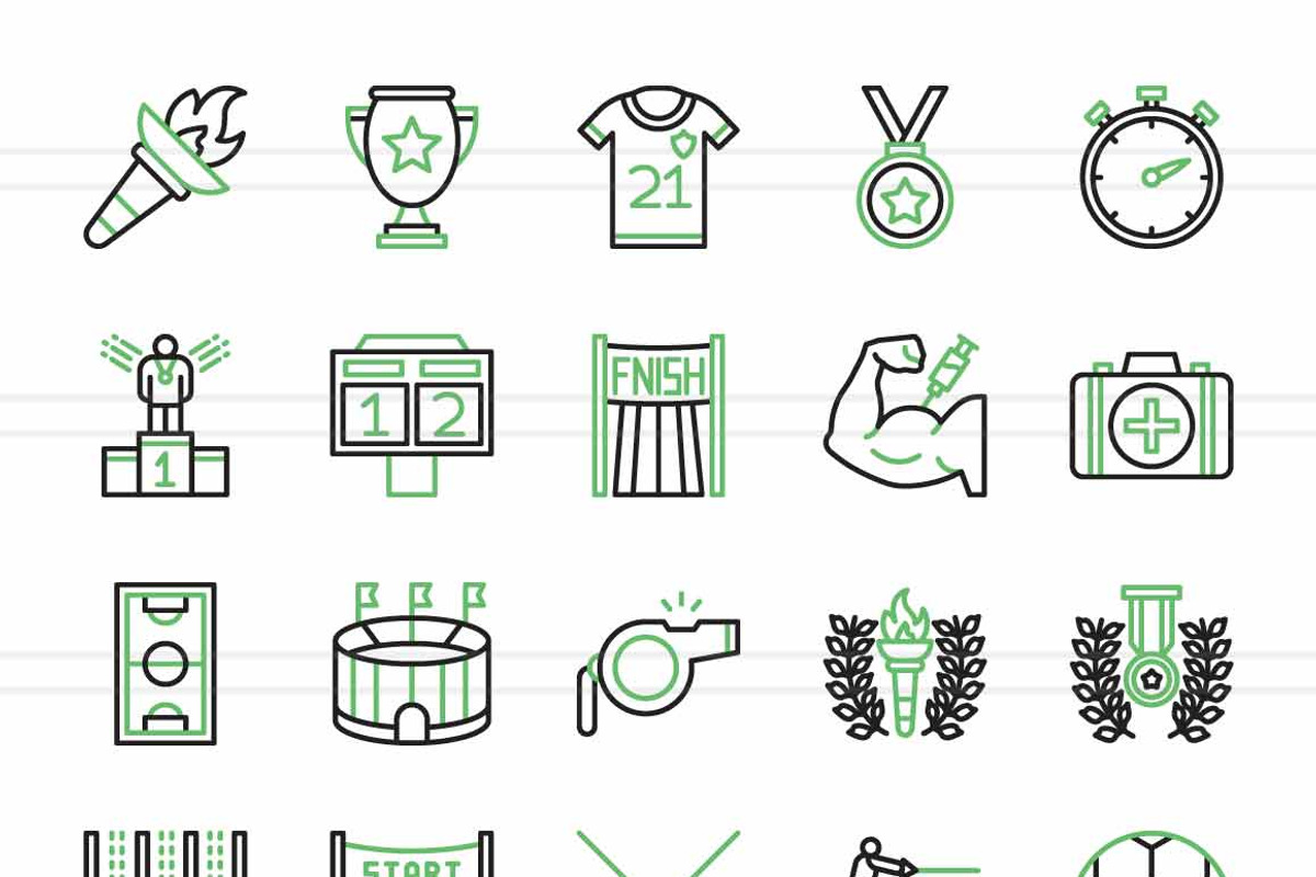 Olympics Green & Black Line Icons, an Icon by IconBunny (Photo 2 of 2)