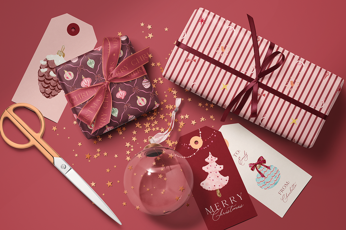 Cherry Pink Christmas Watercolor Set, a Decorative Illustration by Karma (Photo 2 of 8)
