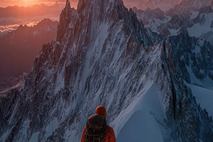 Sunrise Mountaintop Climber Stunning, a Photo by Pixeness Studio