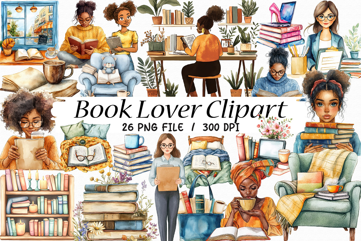 Book Lover Clipart, an Illustration by Libby Wishes (Photo 1 of 5)